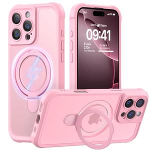 MOCCA Design for iPhone 16 Pro Case with Magnetic Invisible Stand [Full Camera Protection] [Compatible with Magsafe] Military Drop Shockproof Translucent Matte Phone Case Cover 6.3",Pink