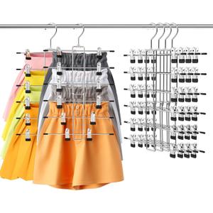 4 Pack Pants & Skirt Hangers Space Saving Hanging Closet Organizer and Storage, Upgrade Skirt Hangers with Clips and 360 Swivel Hook, Closet Storage