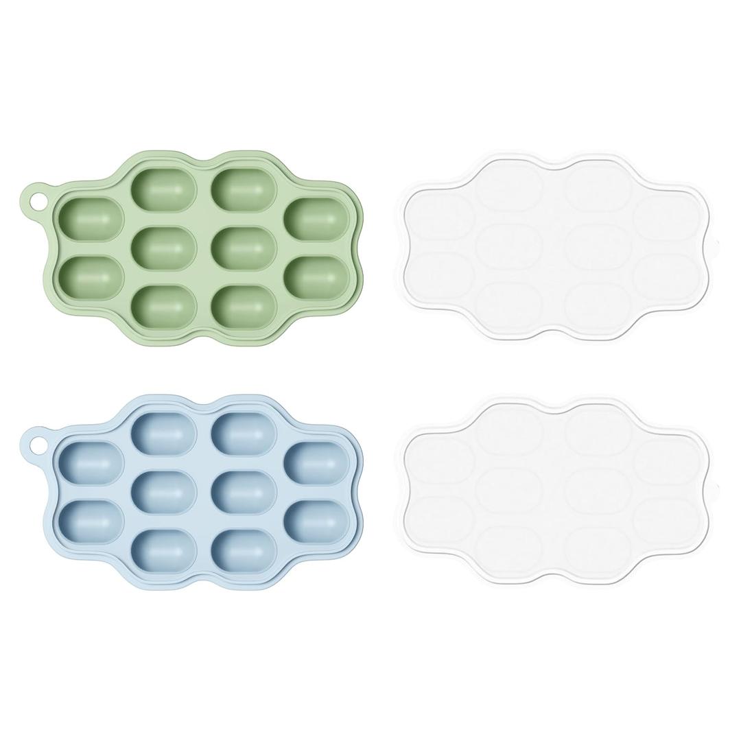 Baby Food Freezer Tray with Lid 2 Pack, Silicone Baby Food Storage Containers, Breastmilk Popsicle Mold, Small Ice Cube Tray for Homemade Baby FoodBlue/Green