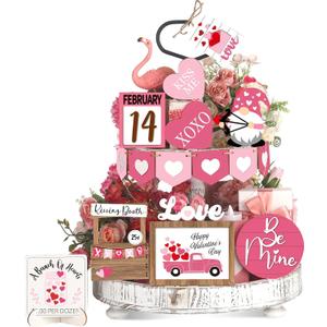 Pickmesh 21 Pcs Valentine Tiered Tray Decor Set Valentine Table Decorations Conversation Heart Wooden Decoration Farmhouse Valentines Day Decorations Heart Wooden Signs for Home(Elegant)