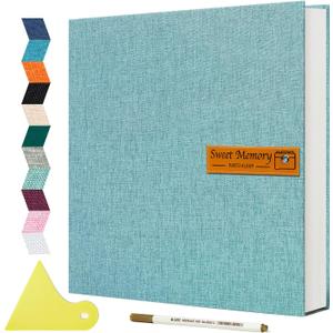 Large Photo Album Self Adhesive Magnetic Scrapbook,Scrapbook Album for 4x6 5x7 8x10 Picture,40 Pages Linen Cover Memory Book for Wedding Family Baby, with Metallic Pen and Scraping Plate(Grey) (Turquoise)