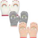 Evridwear Toddler Mittens Girl Boy Mittens 3 Pairs Knitted Stretch Gloves for Kids Toddler Winter Warm (4-6Years, Rainbow Printing)