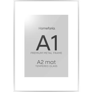 Homeforia A1 Poster Frame Silver, High End Metal A1 Large Picture Frame Silver with Mat A2 for Photo, 23.4x33.1 Frames Matted to 16.5x23.4 Print, 23.4 by 33.1 Frame, Tempered Glass, Wall Kit, Set of 1