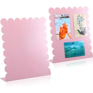 Gueevin 2 Pcs Magnet Board Standing Magnetic Metal Board for Desk and Wall 12.6" x 11" Scalloped Magnetic Display Stand for Memos, Photos and Documents Home Office School Supplies(Pink,Medium)