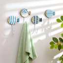 Weysat 4 Pcs Nautical Sea Fish Wall Hooks Fish Wall Mounted Key Holder Nautical Bathroom Decor Summer Rustic Decorative Hook for Living Room Bathroom