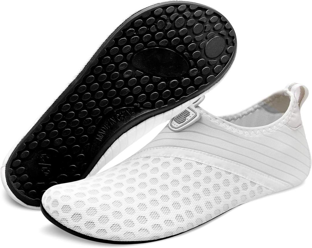 BARERUN Barefoot Quick-Dry Water Sports Shoes Aqua Socks for Swim Beach Pool Surf Yoga for Women Men (6.5-7.5 Women/5-6 Men, White Holes)