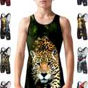 Exxact Sports Sublimated Adult & Youth Wrestling Singlet - Premium Powerlifting Singlet for Men & Boys, Unisex Singlets (Medium, Leopard)