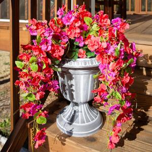 Artificial Hibiscus Fake Hanging Flowers Plants for Outdoors Spring Decoration, 4pcs Faux Silk Outside Hibiscus Long Trailing Vines Realistic UV Resistant for Front Door Planter Porch Patio Yard Urn (Red + Fuchsia)