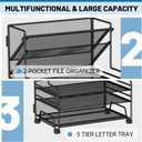 Desk File Organizer, 3-Tier Letter Tray Paper Organizer and 2-Pocket Metal Hanging Basket for Office School Classroom Organization
