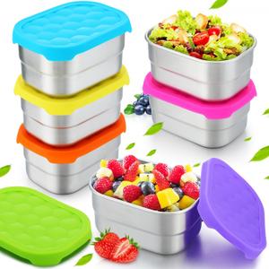Layhit 6 Pcs Stainless Steel Snack Containers for Kids, 8 oz Lunch Containers with Silicone Lids Small Reusable Metal Food Box for Child Daycare School Home Storage Supplies (Vivid Color)