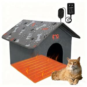 GeerDuo Heated Cat House, Indoor Outdoor Dog House with 3 Adjustable Temperature, Pressure Activated, Chew-Resistant Cord, Warm Shelter for Cats & Small Dogs(PE Board)