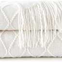 inhand Knitted Throw Blankets for Couch and Bed, Soft Cozy Knit Blanket with Tassel, Off White Lightweight Decorative Blankets and Throws, Farmhouse Warm Woven Blanket for Men and Women, 60"x80"
