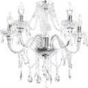 PAPAYA Crystal Chandeliers Clear Chandelier 5-Light Modern Pendant Ceiling Lighting Fixture with Acrylic Crystals & Beads for Girls Room,Living Room,Kitchen Island,Entryway