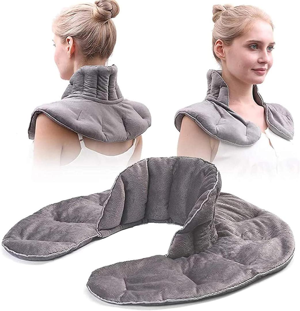 Microwavable Heating Pad for Neck and Shoulders Weighted Warmer Wrap with Moist Heat, Hot & Cold Compress for Pain Relie