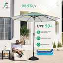 JEAREY 9FT Outdoor Patio Umbrella Outdoor Table Umbrella with Push Button Tilt and Crank, Market Umbrella 8 Sturdy Ribs UV Protection Waterproof for Garden, Deck, Backyard, Pool (Blue-Green Stripe)