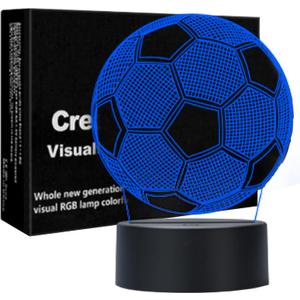 Soccer Night Light for Kids, 3D Illusion Night Lamp, USB LED Table Lamp Smart Touch Dimmer Lights 7 Color Changing Decor Lamp, Room Decor, Gifts for Children Boys Girls. (Yellow3)