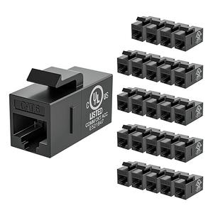 VCE CAT6 RJ45 Keystone Couplers (UL Listed), 25Pack Ethernet Keystone Jack Female to Female UTP for Cat6/Cat5e/Cat5 Network Cable, Black