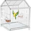 AideeGrowth 20.5 inch Small Bird Cage, Parrot Cage, Portable Bird Carrier, Travel Carrier Cage for Home, Outing, Pet Clinic, Temporary Placement, for Small Medium Birds(White)