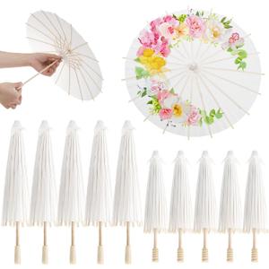 10 Pack Parasol Paper Umbrellas, 12" 16" DIY Small Painting Handmade Decorative Oil Parasol, White Paper Umbrella 2 Sizes for Decorations Kids Party Wedding Craft Photo Props Art Display