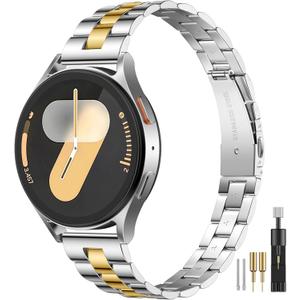 Slim Metal Compatible with Samsung Galaxy Watch 7 band, 20mm Stainless Steel Strap for Galaxy Watch Bands 40mm 44mm Women, Dressy Thin Chain Bands for Galaxy Watch FE/ 6/5/ 4/ Active 2 (Gold/Silver)