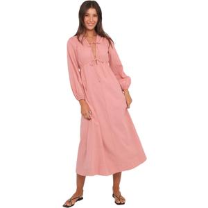 Petal & Pup Women's Riven-Long-Sleeve-Maxi-Dress-Pink (Medium)