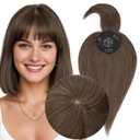 MY-LADY Human Hair Toppers for Women Real Human Hair with Bangs Thin 8.5 * 8.5CM Mono Base Clip in Remy Hairpieces Light Weight 12 Inch Dark Brown