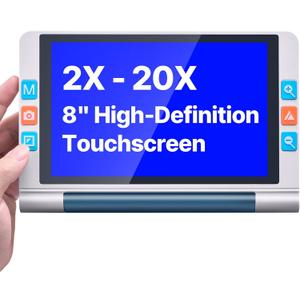 VEVOR Portable Digital Magnifier, 8-inch Touchscreen Electronic Video Magnifier for Low Version, 2X - 20X Electronic Reading Aid with 13MP Auto-Focus HD Lens, 26 Color Mode, HDMI Output & 16GB Storage