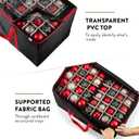 Premium Large Carrying Christmas Ornament storage Box with Clear Lid, 3" Compartment, Contains 10 Trays, Keeps 200 Holiday Ornaments & Xmas Accessories, Made Of Tear Proof Made Of 600D Oxford Fabric (Black)