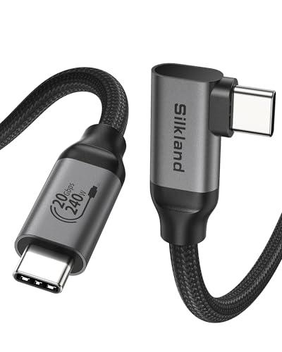 Silkland USB C Monitor Display Cable Right Angle 5FT [5K/4K@60Hz 8K@30Hz], 90 Degree USB C 3.2 Gen 2x2 Video Cable, 20Gbps Data Transfer, 240W Fast PD Compatible for MacBook Pro, iPad, iPhone 16
