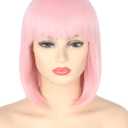 Women's Bob Wig Pink Short Fiber Straight Cosplay Wig With Bangs Halloween Costume Wigs