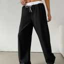 SOLY HUX Women's Drawstring Elastic Waist Wide Leg Pants Color Block Long Pants with Pockets (Black, M)