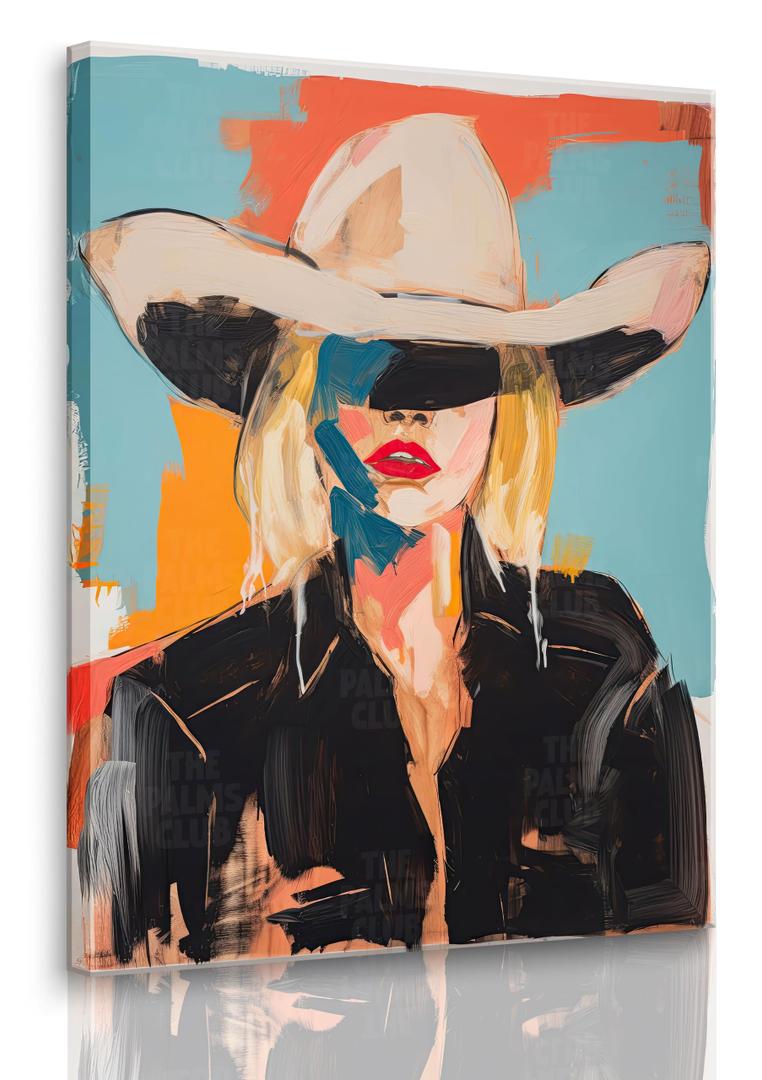 Western Cowgirl Wall Art Funky Wild WestWall Wall Decor Trendy Vintage Abstract Canvas Prints women Aesthetic Painting for Dorm Apartment Bedroom Posters Pictures Framed 24x16