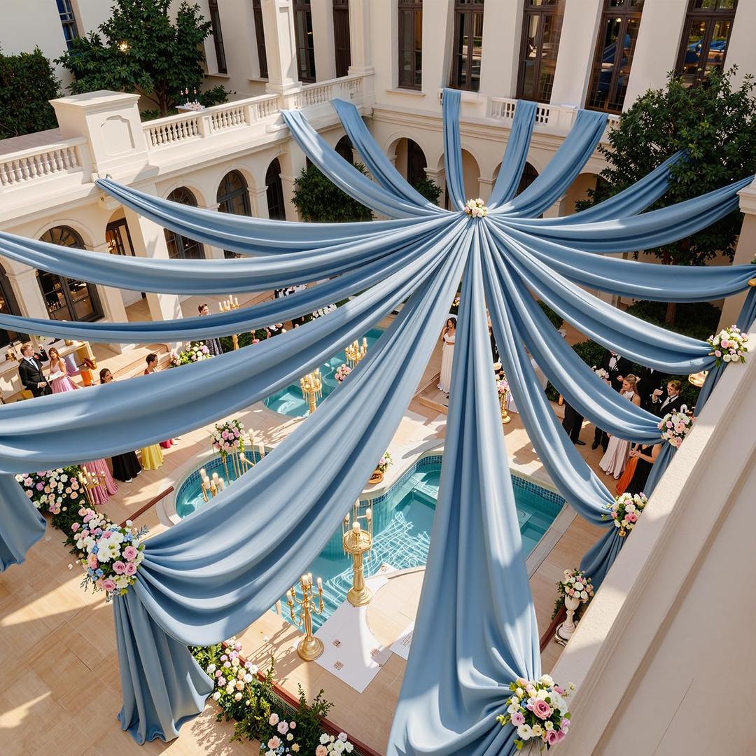 10 Panels 5ft(W) x 20ft(L) Dusty Blue Ceiling Drapes for Wedding Parties, 60"W x 240"L