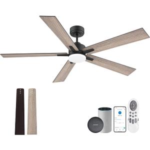 60 Smart Ceiling Fan with Lights Remote,Control via Alexa Google App Wifi,Silent DC Motor,Dimmable,Outdoor Indoor Modern Ceiling Fans for Large Bedroom Living Room Kitchen Patio,Black Walnut Brown