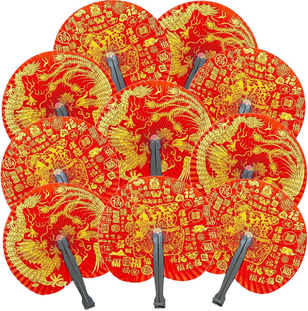 20 Pieces Folding Paper Hand Fans Handheld,Chinese New Year Decorations Chinese Dragon Fans Asian Oriental Japanese Foldable Fans for Festival Wedding Party Dancing Birthday Favors Decorations