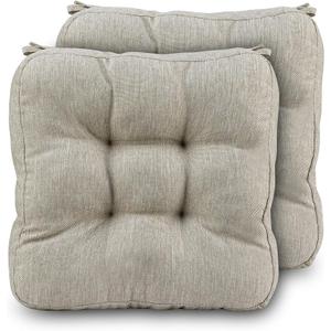 Chair Cushions for Dining Chairs 2 Pack - Thickened 3.5" Kitchen Chair Pads with Ties and Non-Slip Backing, Tufted Memory Foam Seat Cushions 16.5'' x 16.5'', Set of 2, Beige
