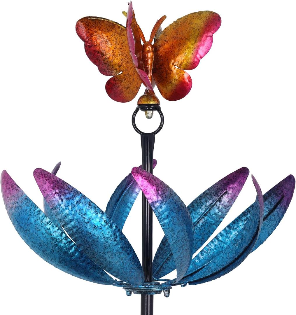 hogardeck Large Wind Spinners Outdoor, 77.6" Metal Butterfly Tulip Wind Spinner with Heavy-Duty Stakes, Multi-Color 360 Rotating Wind Sculptures Kinetic Yard Art for Home Garden Lawn Patio Decor
