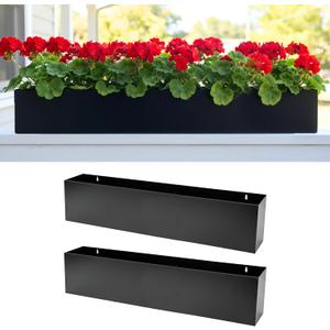 LaLaGreen Wall Planters (36 Inch, 2 Pack) Carbon Steel Black Metal Hanging Flower Pot for Succulents, Wall Mount Rectangular Long Window Sill Box Balcony Fence Floating Garden Shelf for Outdoor Decor
