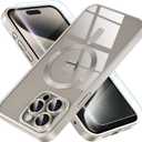 Misea Magnetic for iPhone 15 Pro Case [Never Yellowing] [Military Grade Drop Protection] Full Camera Lens Protector Soft Clear Phone Case for Women Girls, Titanium Natural