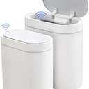 ELPHECO 2 Pack Bathroom Motion Sensor Trash can 2.5 Gallon + 2 Gallon Automatic Garbage Can, Slim Plastic Smart Trash Bin with Lid, Garbage can for Bathroom, Kitchen, Office, White, 2 Pack