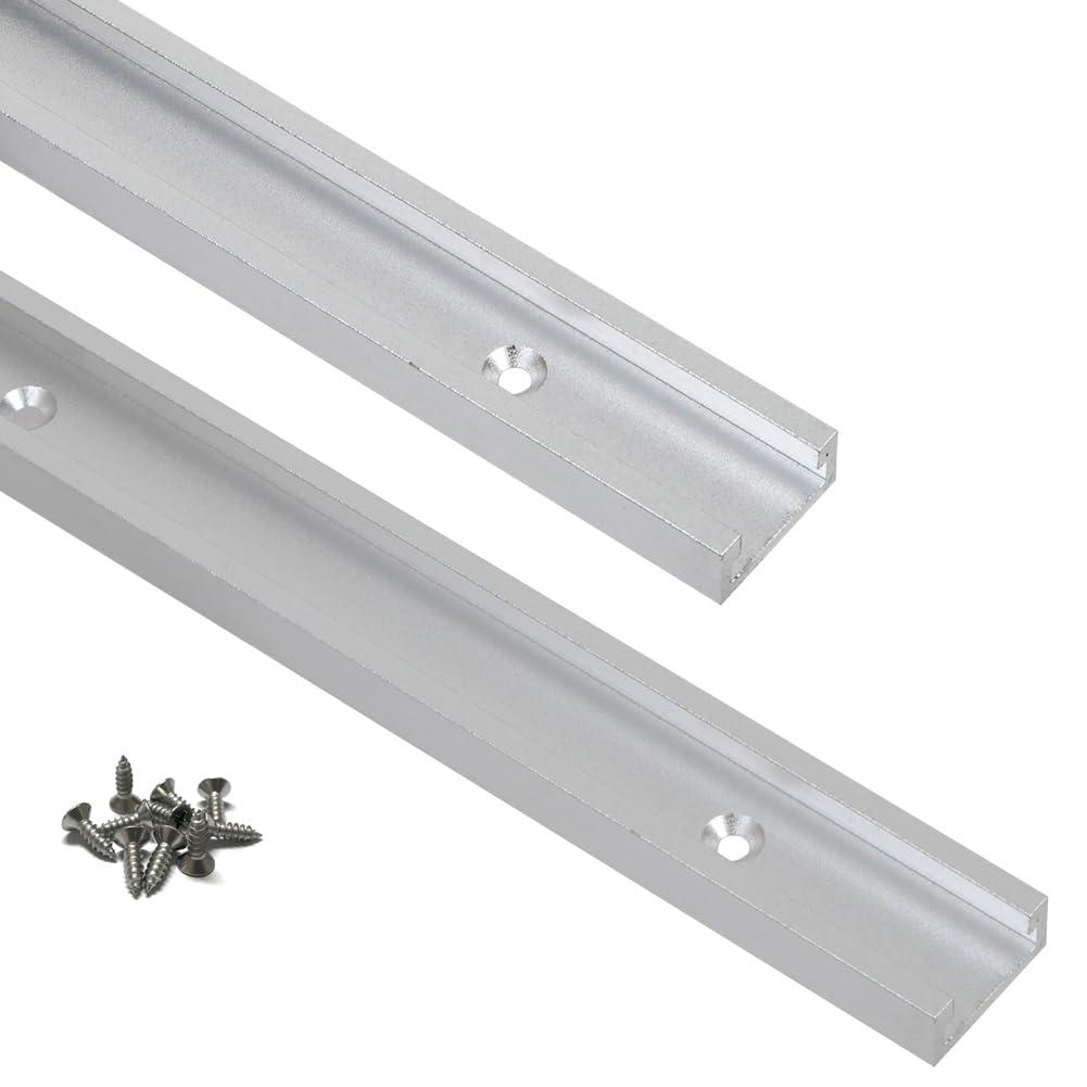 KETIPED 2pc Aluminum 400mm Double-Cut Profile Universal 3/4 Slot T-Track with Predrilled Mounting Holes and Wood Screws,30 Type T Track for Woodworking Jigs and Fixtures,Drill Press Table,(15.75in)-SV