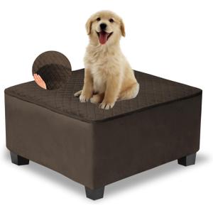 NeColorLife Waterproof Ottoman Cover, Thick Stretch Velvet Slipcover for Square Footstool, Non-Slip Durable Washable Protector for Pets and Dogs, Coffee, X-Large