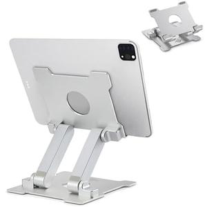 KABCON Quality Tablet Stand,Adjustable Foldable Eye-Level Aluminum Solid Up to 15-in Tablets Holder for Microsoft Surface Series Tablets,iPad Series,Samsung Galaxy Tabs,Amazon Kindle Fire,Etc.Silver