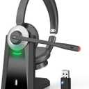 Wireless Headset with Mic for Work, Bluetooth Headset with Microphone, AI Noise Canceling Mic & USB Dongle, V6.0 Wireless Headphones with Mic Mute & Charging Dock for PC/Cell Phones/Call Center/Teams (Black&Silver)