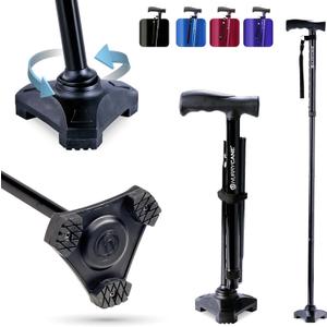 HurryCane HCANE-BK-C2 Freedom Edition Foldable Walking Cane with T Handle, Original Black