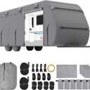 VEVOR Travel Trailer Cover, 22-24 ft RV Cover, 4-Layer Non-Woven Fabric Camper Cover, Waterproof, Windproof and Rip-Stop Class A RV Cover, with Storage Bag, Repair Patches, Straps and Tire Covers