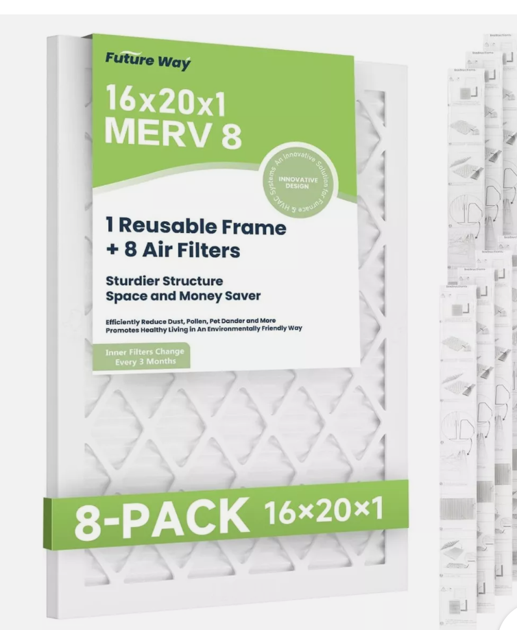 Air Filters 16x20x1” 8-pack With Reusable Frame Merv 8 Mpr 700 Filters