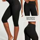 Heathyoga Capri Leggings with Pockets for Women Tummy Control Knee Length Leggings Yoga Pants Women Capri Pants Workout (Black, XL)