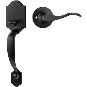 Goldenwarm Black Front Door Handle, Door Handle Exterior, Single Cylinder Front Door Handle Only, Matte Black Front Door Handle No Lock