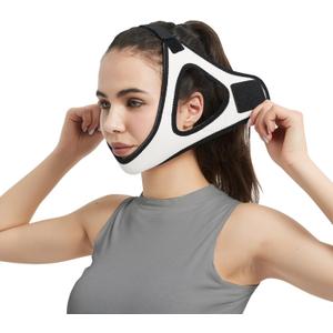 Adjustable Anti Snoring Chin Strap for CPAP Users - Breathable Snore Stopping Device Face Mask Bandage Keeping Mouth Closed - Comfortably Chin Strap for Snoring for Men and Women (White)